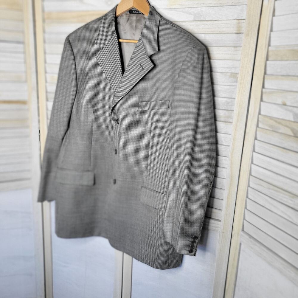 Barneys New York Mens 44 US Wool Suit Jacket Gray Checkered Made In Italy